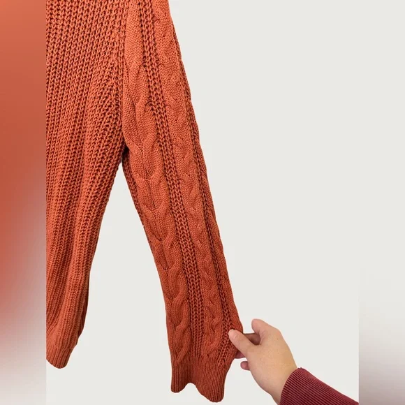 CUPCAKES AND CASHMERE | Cable-Knit Button Cardigan in Rust Orange - Picture 3 of 8